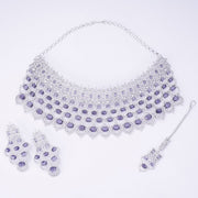 Opal Touch - Bridal Cubic Zirconia Chocker Necklace Set With Tika - Necklace