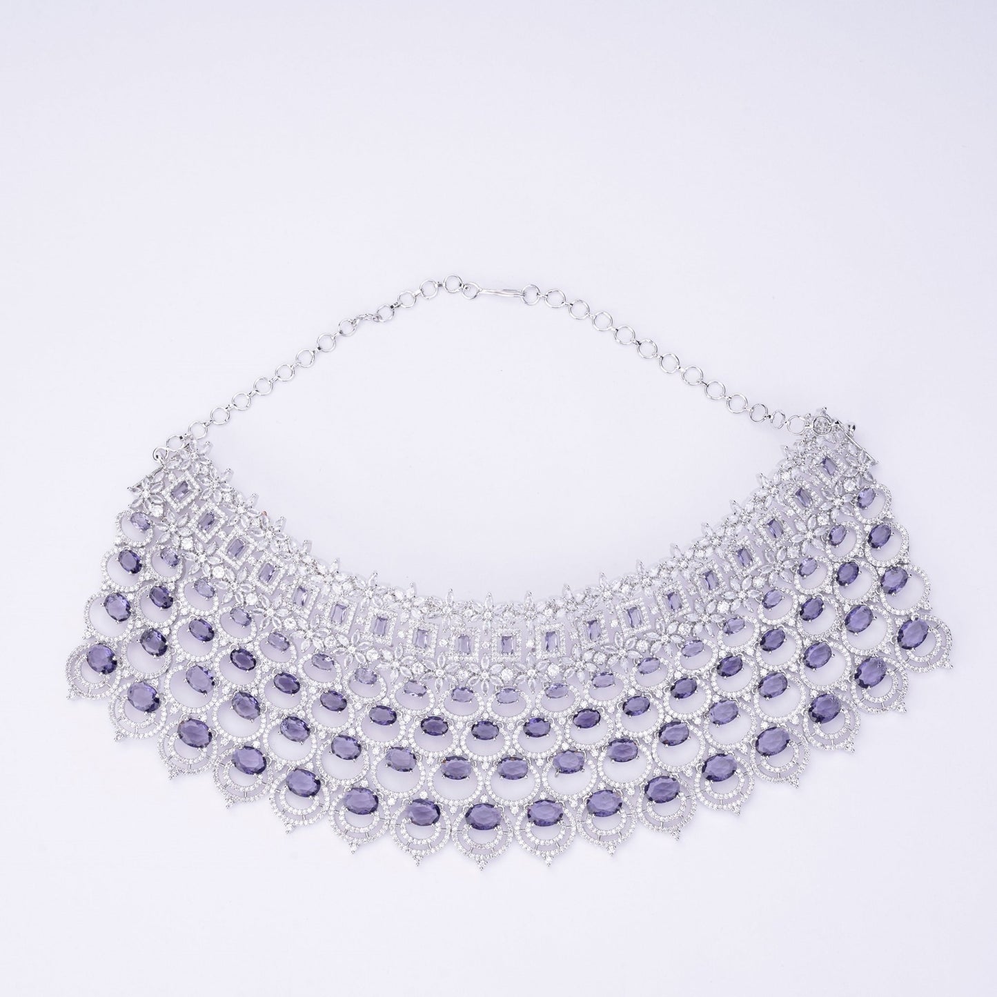 Opal Touch - Bridal Cubic Zirconia Chocker Necklace Set With Tika - Necklace