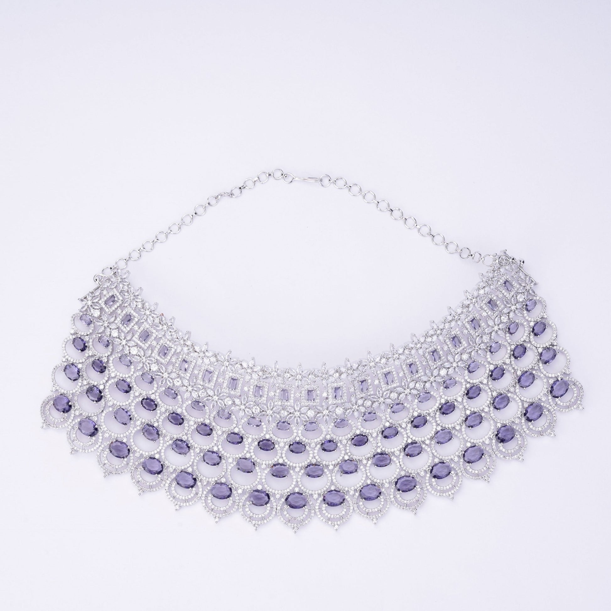 Opal Touch - Bridal Cubic Zirconia Chocker Necklace Set With Tika - Necklace