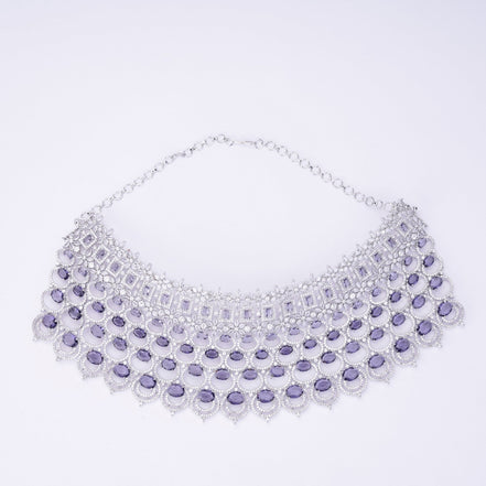 Opal Touch - Bridal Cubic Zirconia Chocker Necklace Set With Tika - Necklace