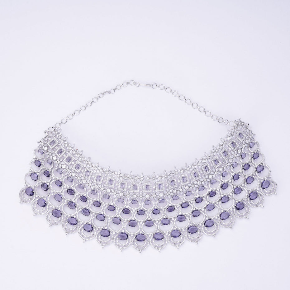 Opal Touch - Bridal Cubic Zirconia Chocker Necklace Set With Tika - Necklace
