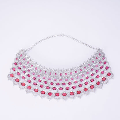 Opal Touch - Bridal Cubic Zirconia Chocker Necklace Set With Tika - Necklace