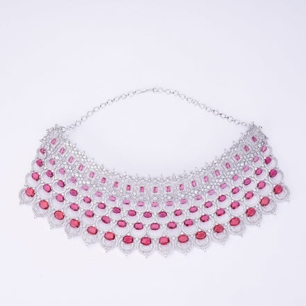 Opal Touch - Bridal Cubic Zirconia Chocker Necklace Set With Tika - Necklace