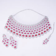 Opal Touch - Bridal Cubic Zirconia Chocker Necklace Set With Tika - Necklace