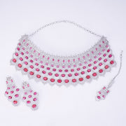 Opal Touch - Bridal Cubic Zirconia Chocker Necklace Set With Tika - Necklace