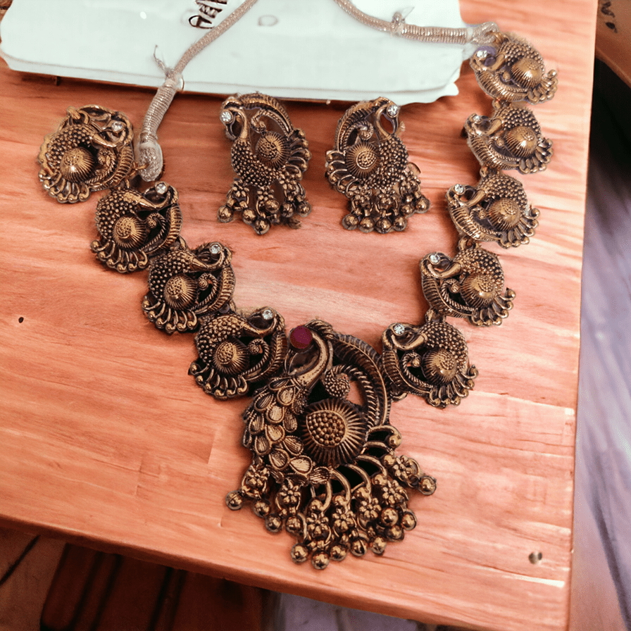 Opal Touch - Cascading Matte Peacock Necklace Set - Necklace