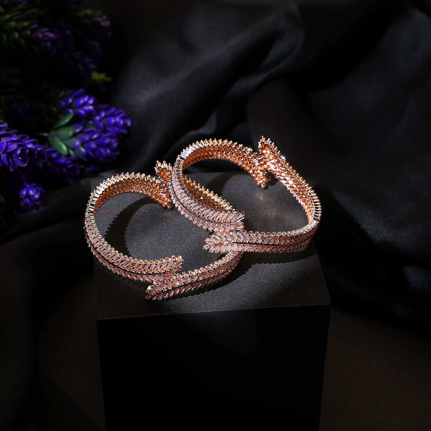 Cascading Twilight Whispers Rose Gold Bangles (Pack of 2) - Opal Touch