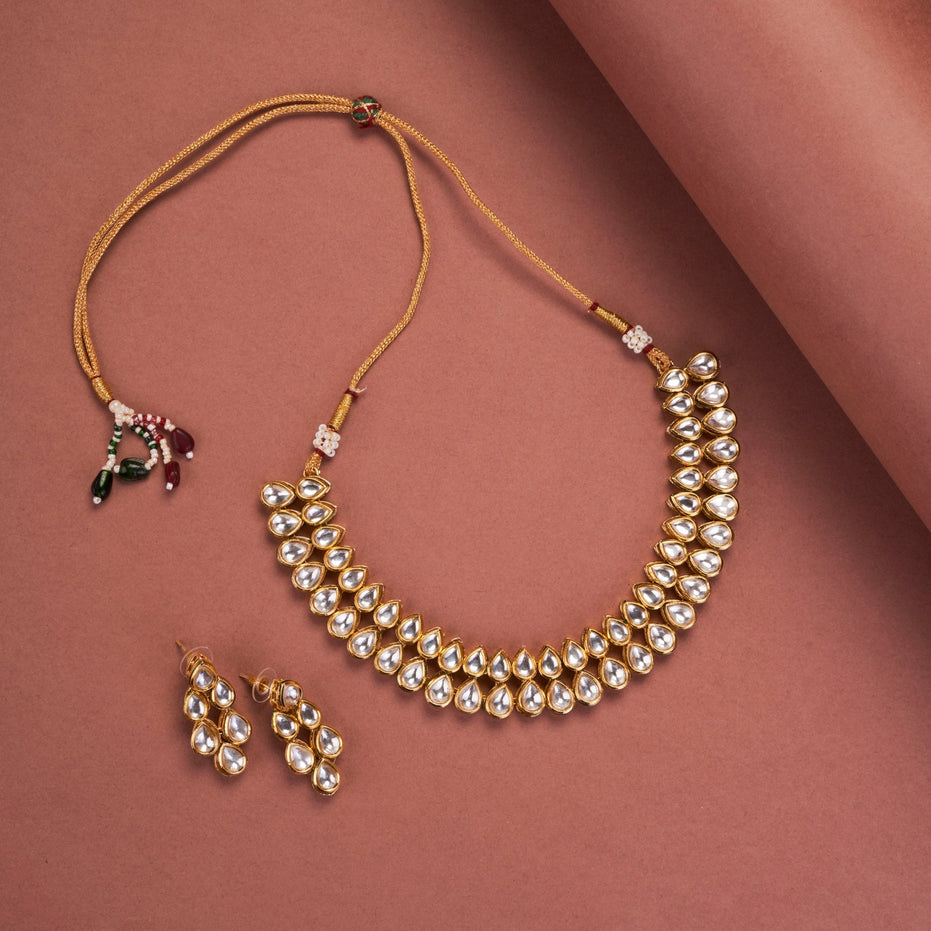 Necklace - Chandrika Gold Plated Necklace Set - Opal Touch