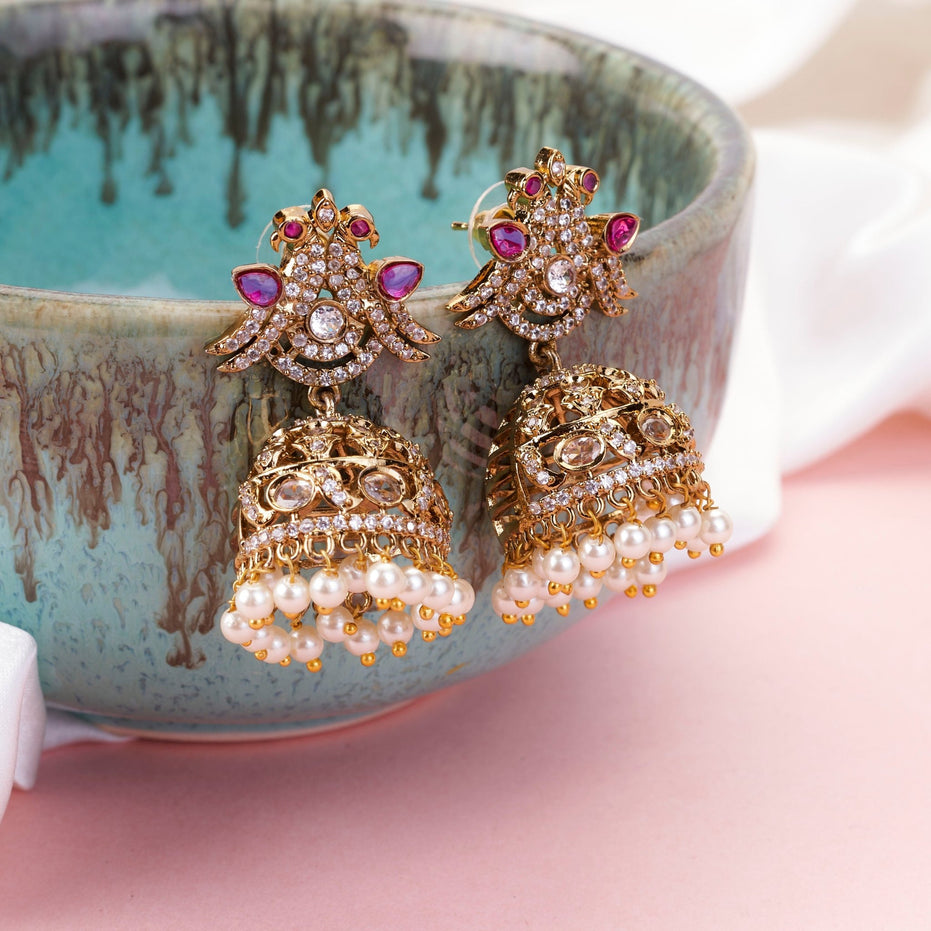 Jhumka - Chandrika Kanphool Matte Black Plated Jhumka - Opal Touch