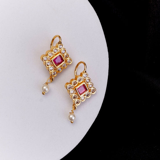 Earrings - Chandrika Square Gold Plated Earrings - Opal Touch