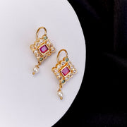 Earrings - Chandrika Square Gold Plated Earrings - Opal Touch