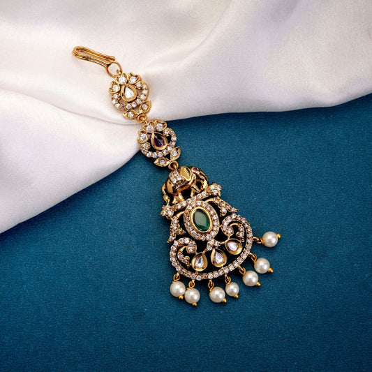 Tika - Chandrika Tara Matte Black Plated Maang Tika - Opal Touch