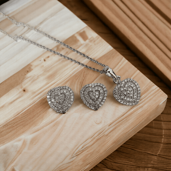 Opal Touch - Chic Rhodium Locket Set with Heart-Shaped Pendant - Locket Set