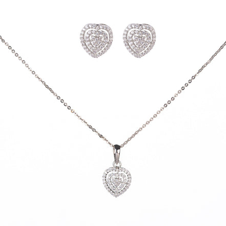 Opal Touch - Chic Rhodium Locket Set with Heart-Shaped Pendant - Locket Set