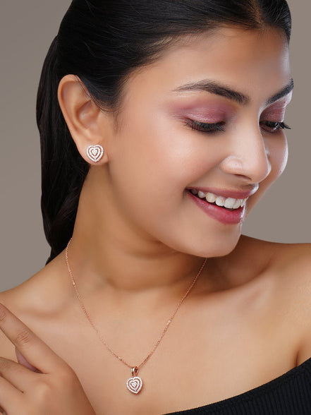 Chic Rose Gold Locket Set with Heart - Shaped Pendant - Opal Touch