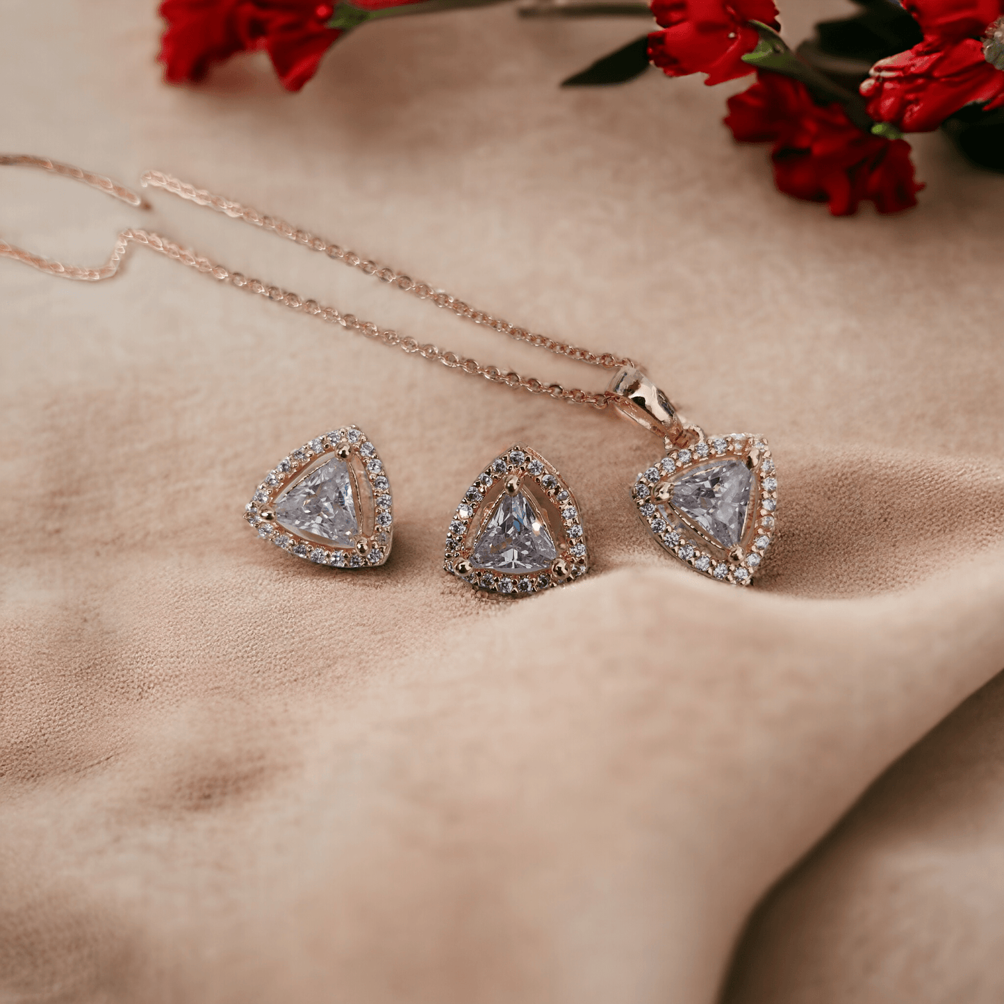 Opal Touch - Chic Rose Gold Locket Set with Heart-Shaped Pendant - Locket Set