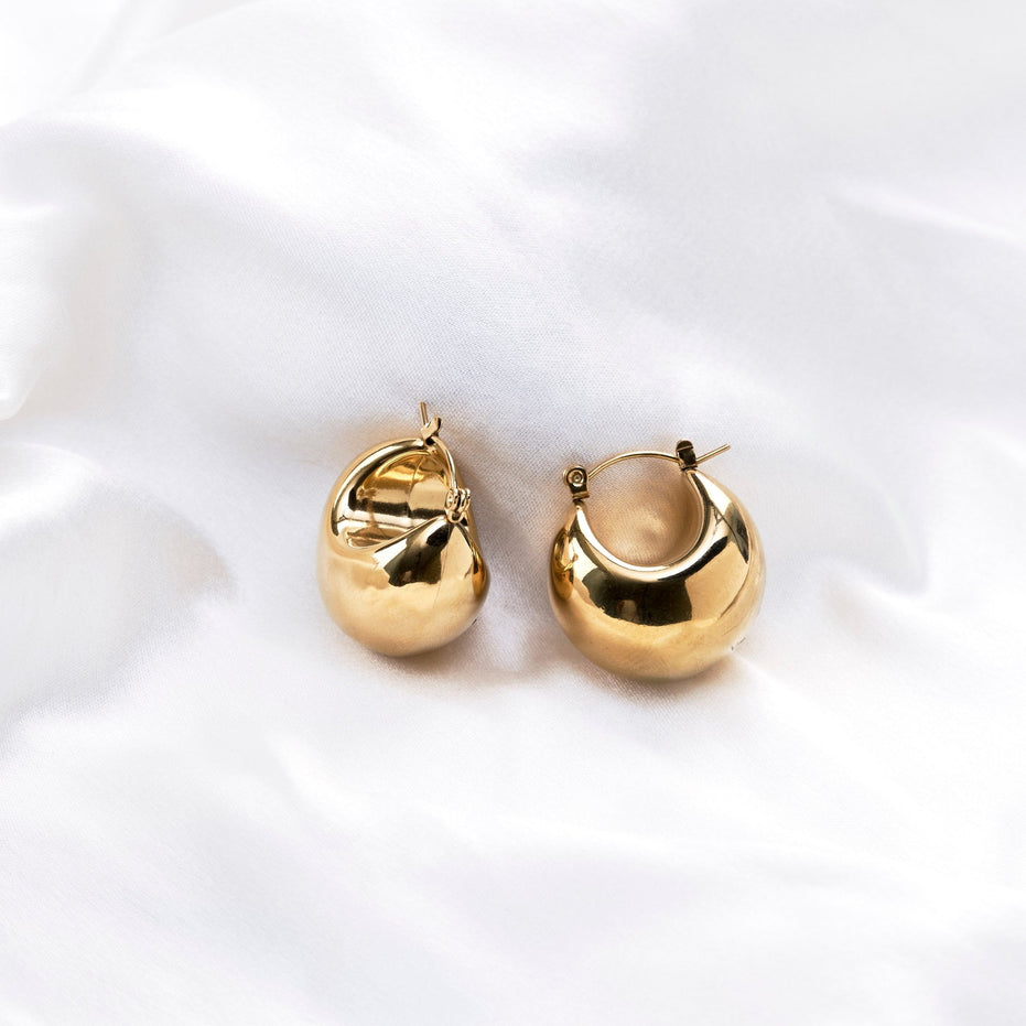 Studs - Chunky Gold Plated Round Hoop Studs - Opal Touch