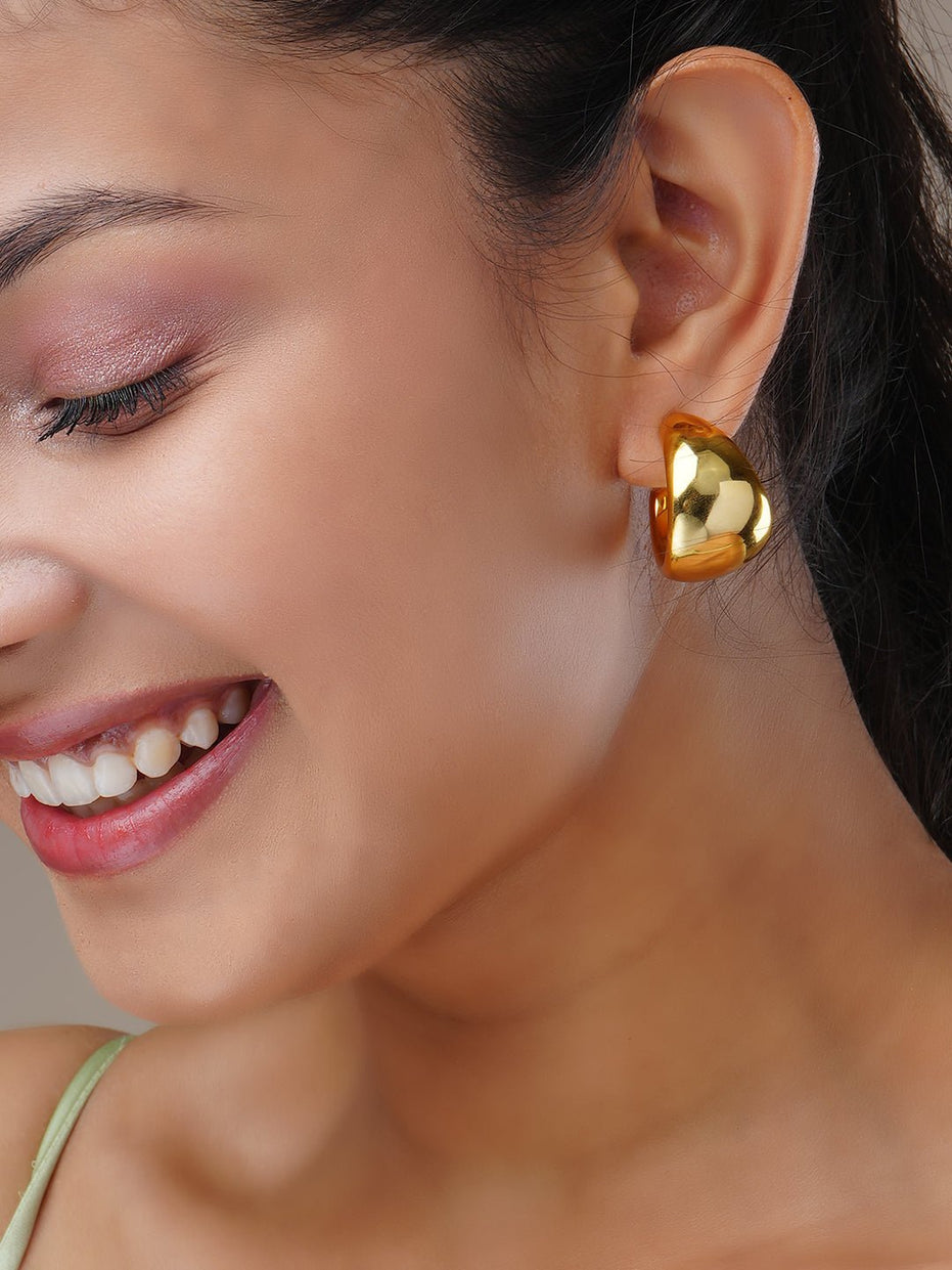 Studs - Chunky Gold Plated Round Hoop Studs - Opal Touch
