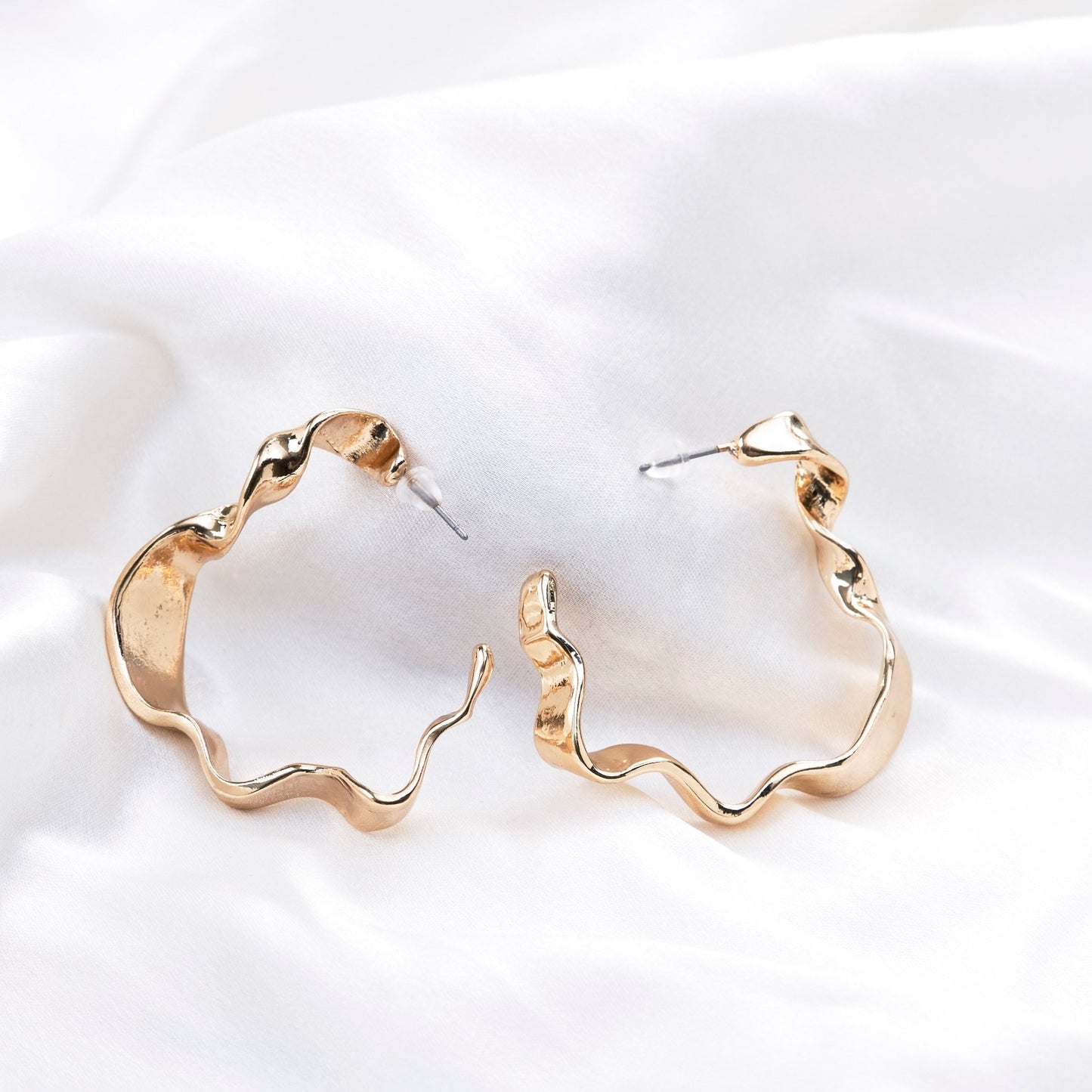 Studs - Classic Golden Plated Half Bamboo Hoops Studs - Opal Touch