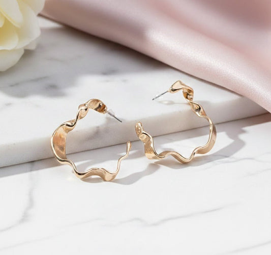 Classic Golden Plated Half Bamboo Hoops Studs - Opal Touch