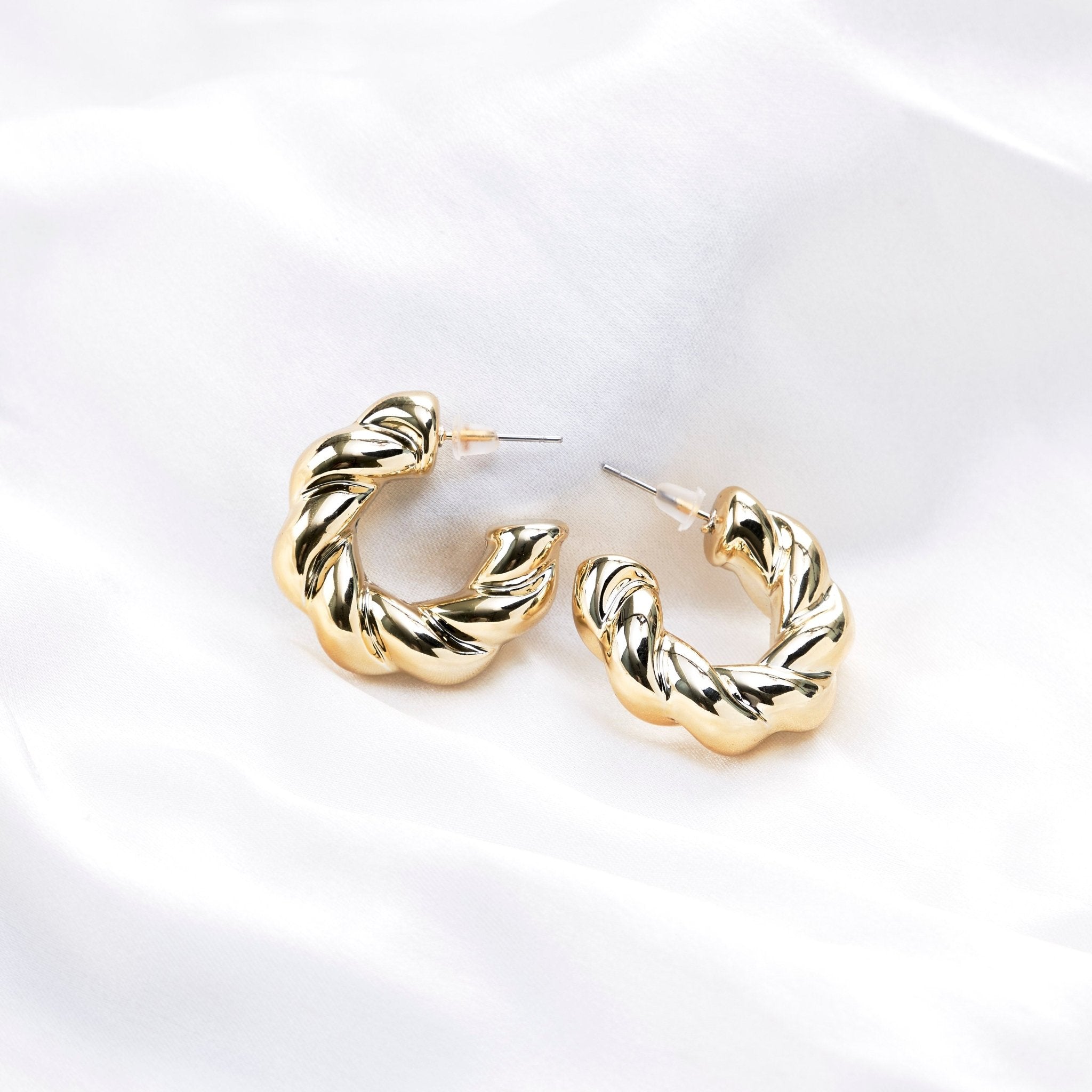 Studs - Classic Twisted Gold Plated Studs - Opal Touch