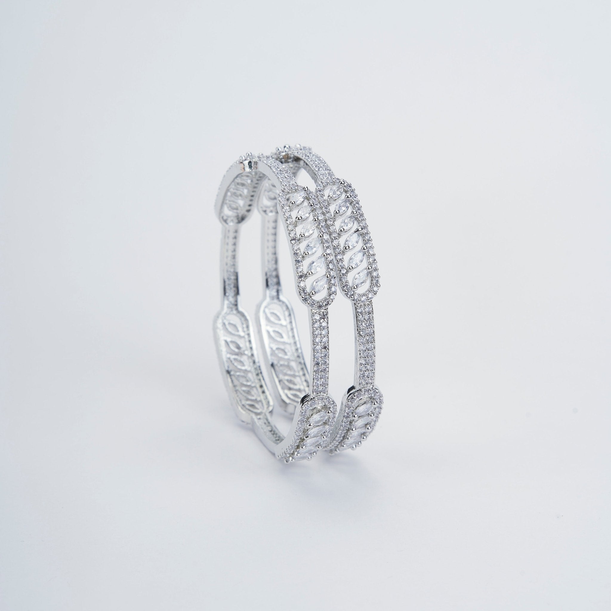 Opal Touch - Classic White Rhodium Bangles Set (Pack of 2) - Bangles