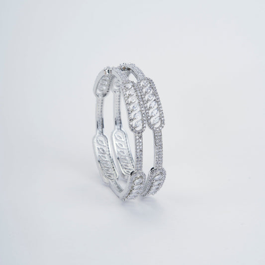 Opal Touch - Classic White Rhodium Bangles Set (Pack of 2) - Bangles