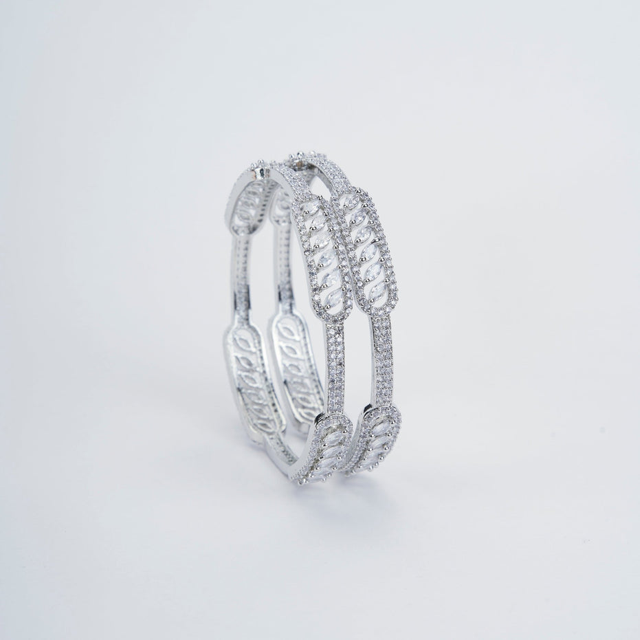 Opal Touch - Classic White Rhodium Bangles Set (Pack of 2) - Bangles