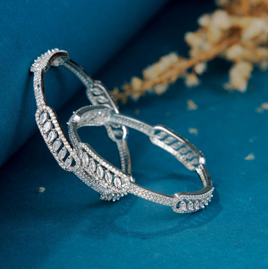 Opal Touch - Classic White Rhodium Bangles Set (Pack of 2) - Bangles