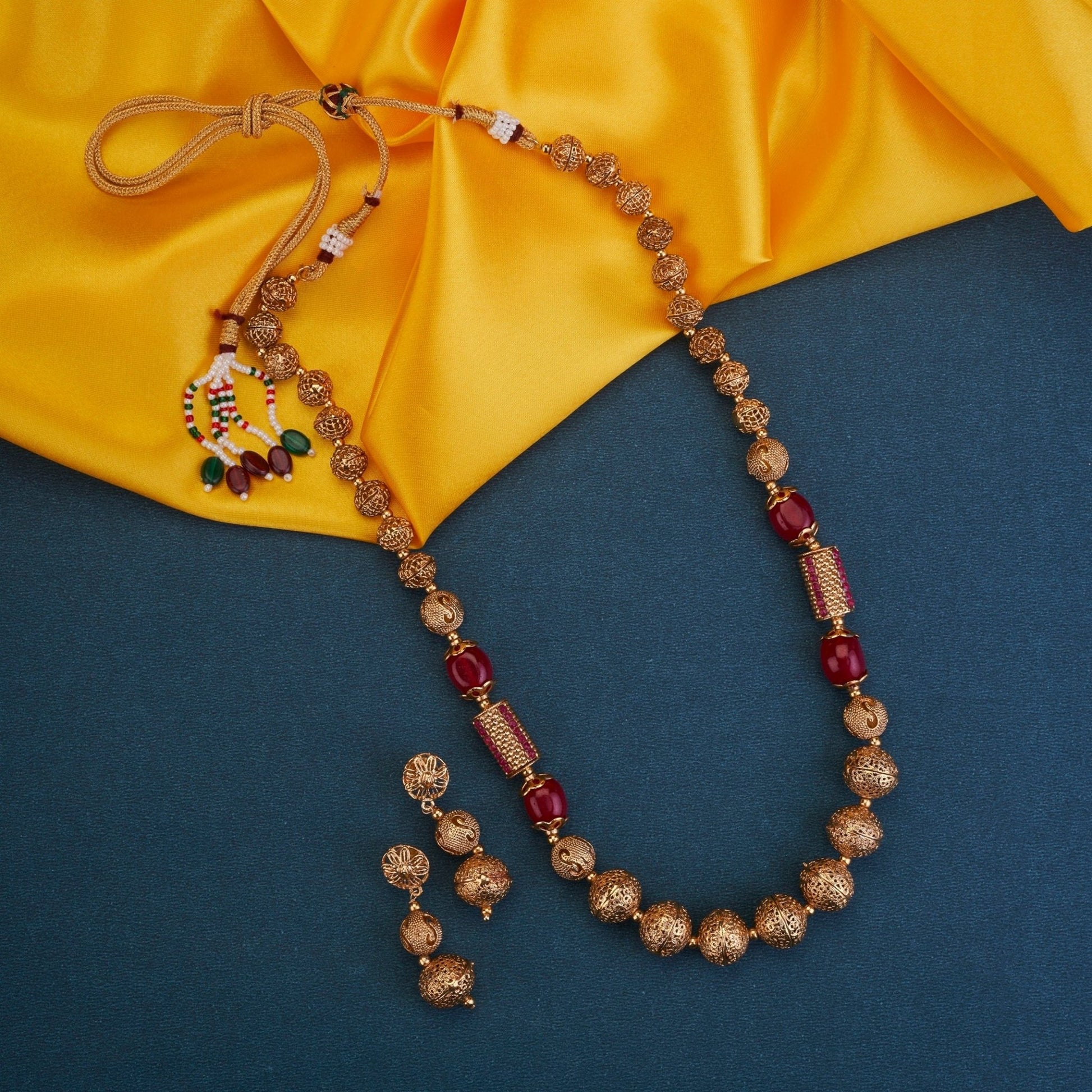 Necklace - Coral Beaded Gold Plated Necklace Set - Opal Touch