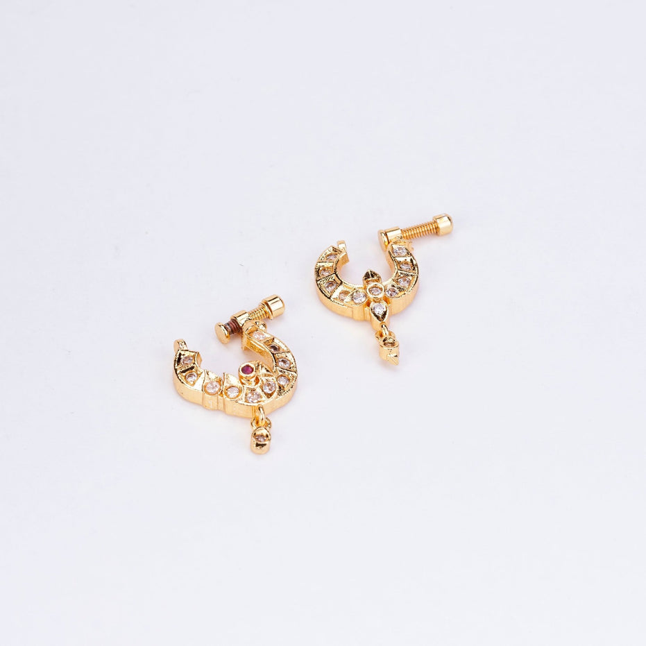 Nose Pin - Crescent Bird - Shaped Gold Plated Combo Nose Pin - Opal Touch