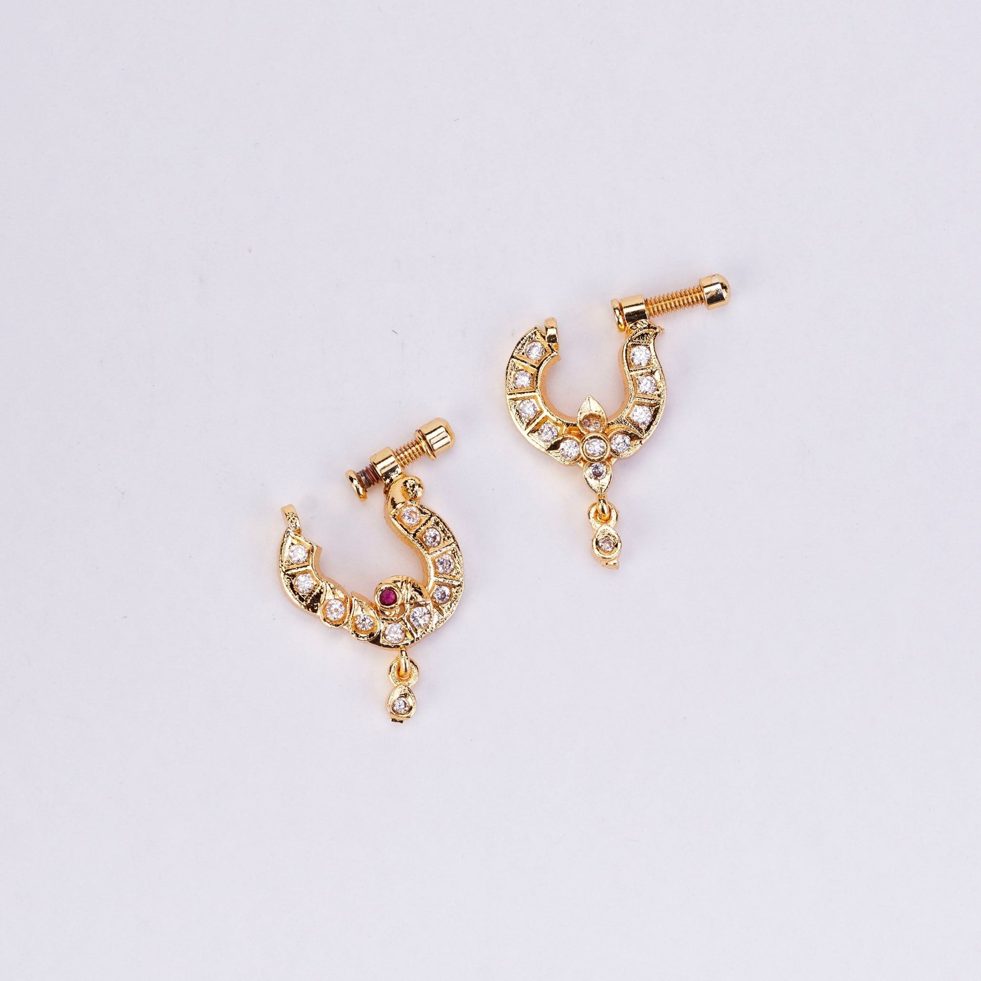 Nose Pin - Crescent Bird - Shaped Gold Plated Combo Nose Pin - Opal Touch