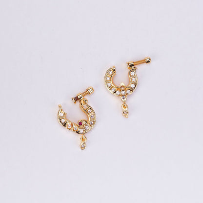 Nose Pin - Crescent Bird - Shaped Gold Plated Combo Nose Pin - Opal Touch