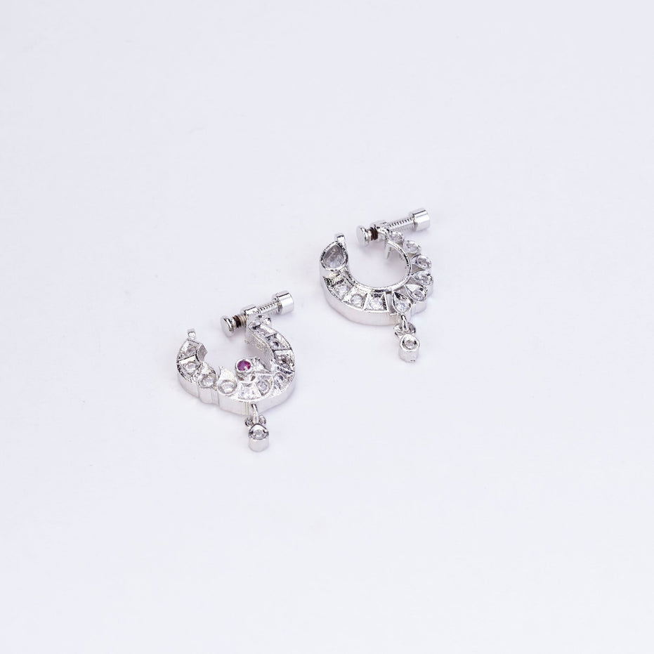 Nose Pin - Crescent Bird - Shaped Rhodium Plated Combo Nose Pin - Opal Touch