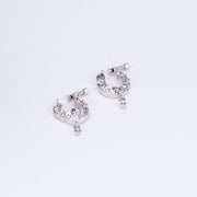 Nose Pin - Crescent Bird - Shaped Rhodium Plated Combo Nose Pin - Opal Touch