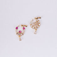 Nose Pin - Crescent shaped Gold Plated Combo Nose Pins - Opal Touch