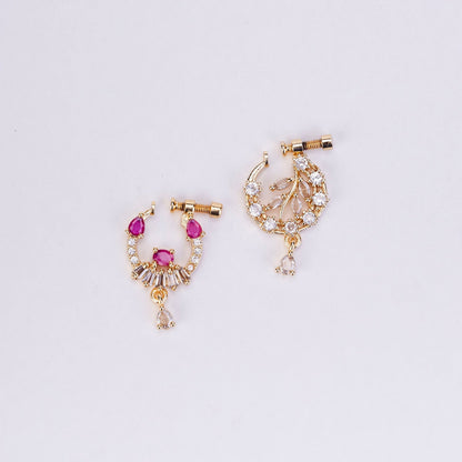 Nose Pin - Crescent shaped Gold Plated Combo Nose Pins - Opal Touch