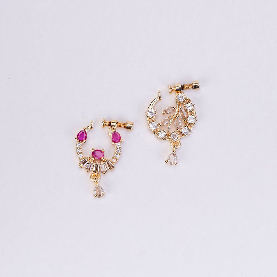 Nose Pin - Crescent shaped Gold Plated Combo Nose Pins - Opal Touch