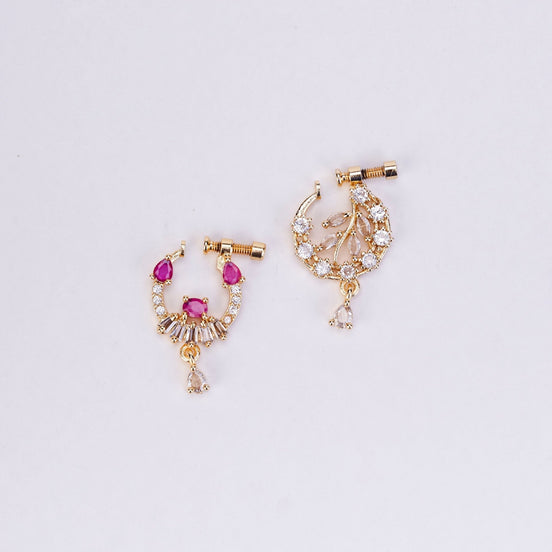Nose Pin - Crescent shaped Gold Plated Combo Nose Pins - Opal Touch