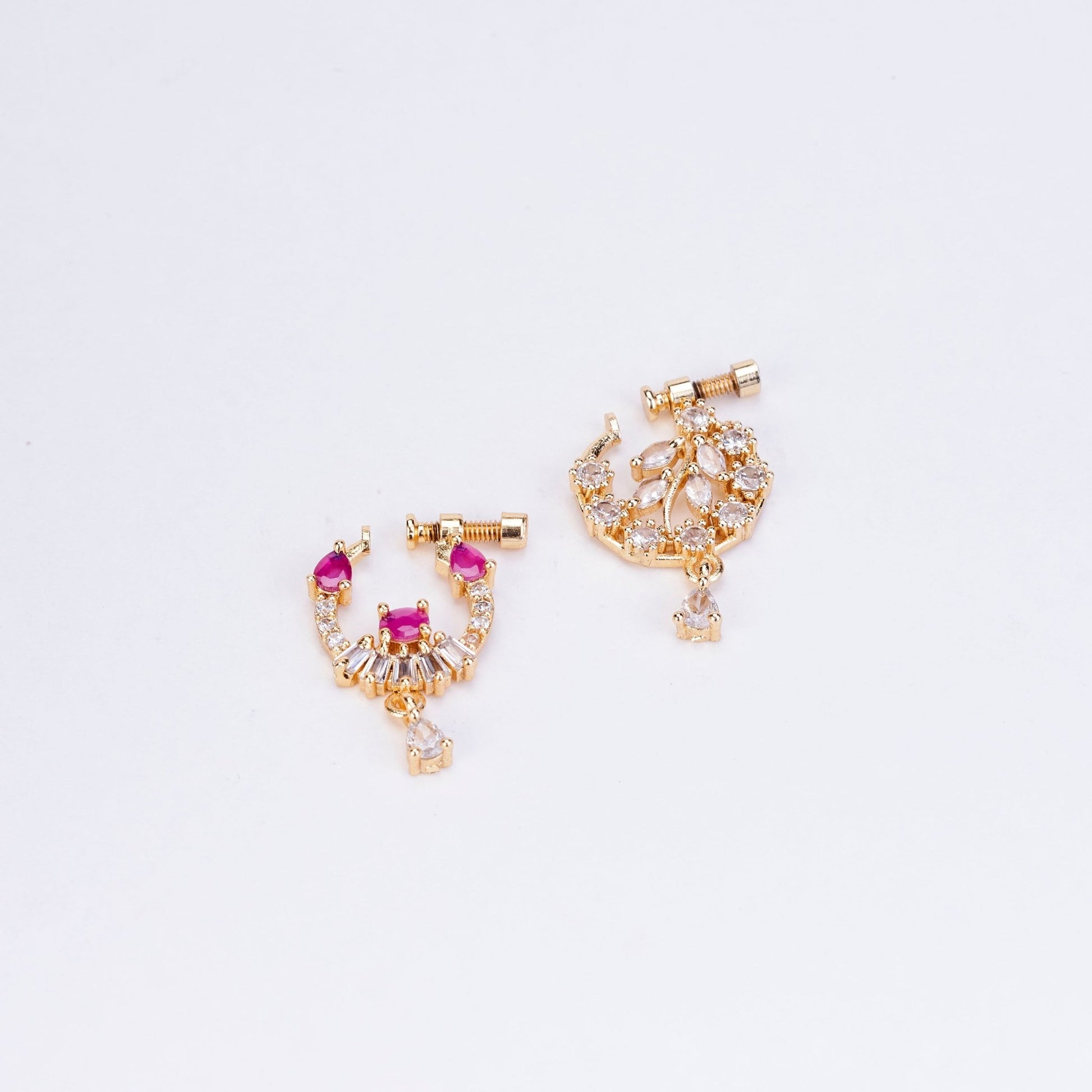 Nose Pin - Crescent shaped Gold Plated Combo Nose Pins - Opal Touch