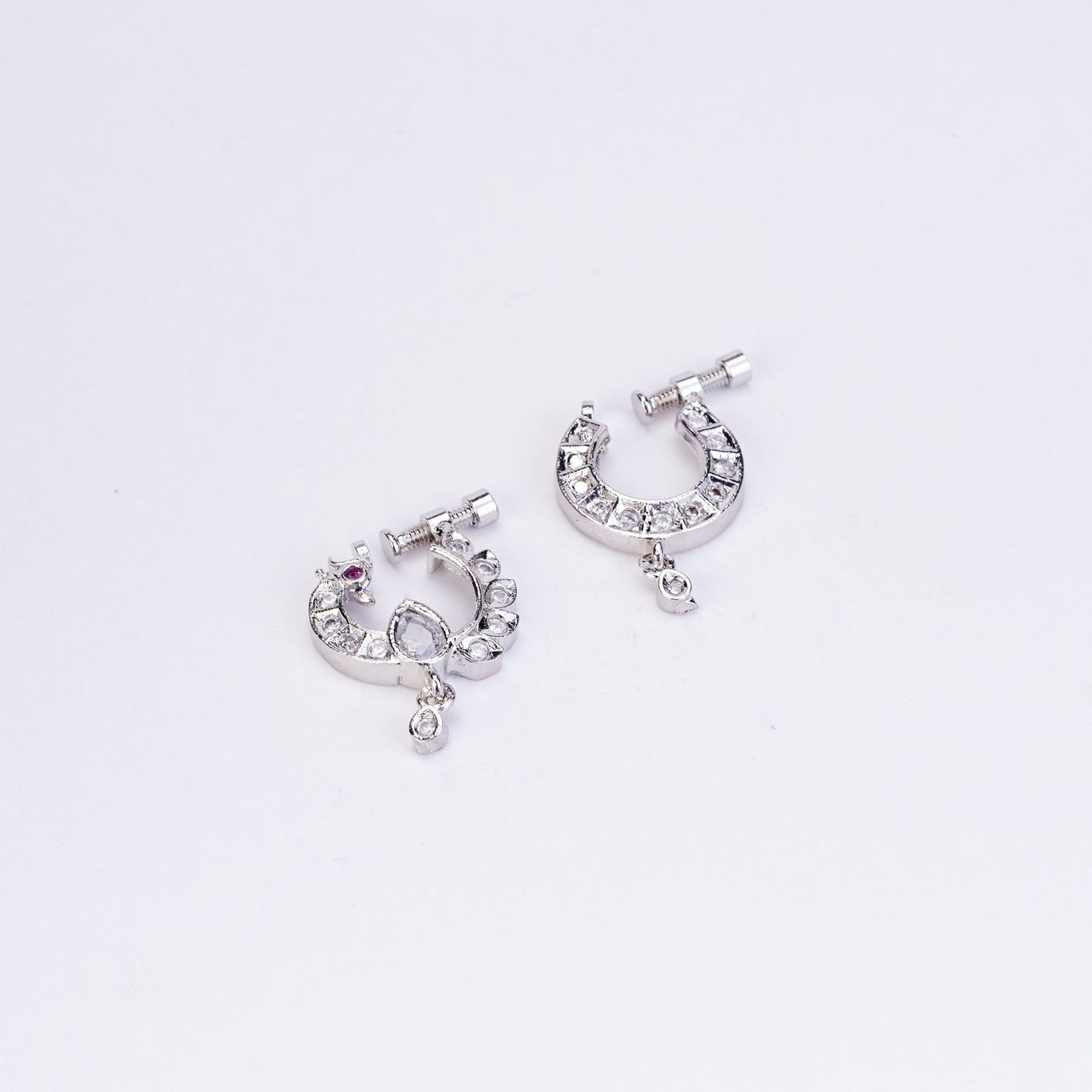 Nose Pin - Cresecent Rhodium Plated Combo Nose Pin - Opal Touch