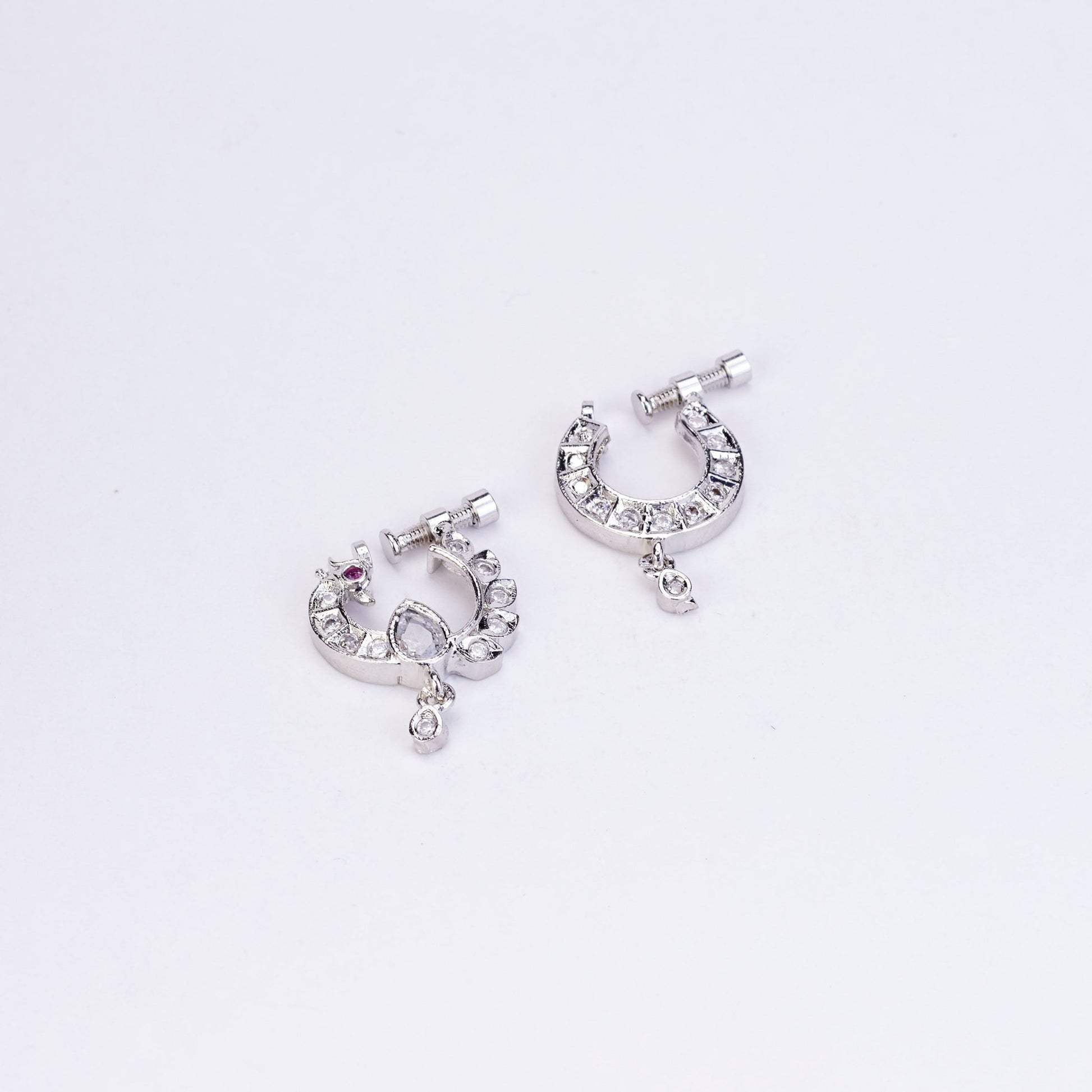 Nose Pin - Cresecent Rhodium Plated Combo Nose Pin - Opal Touch