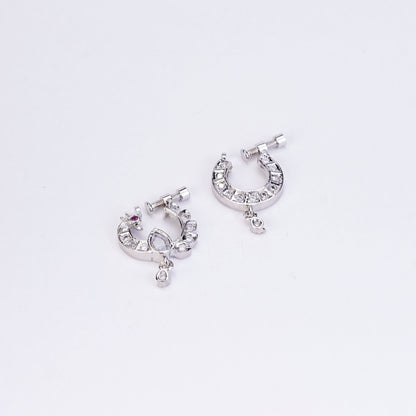 Nose Pin - Cresecent Rhodium Plated Combo Nose Pin - Opal Touch