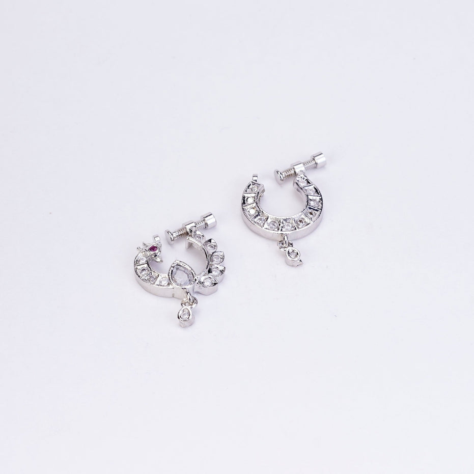Nose Pin - Cresecent Rhodium Plated Combo Nose Pin - Opal Touch