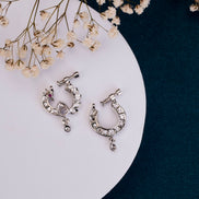 Nose Pin - Cresecent Rhodium Plated Combo Nose Pin - Opal Touch