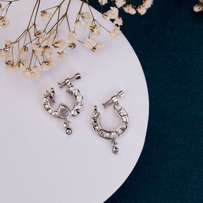 Nose Pin - Cresecent Rhodium Plated Combo Nose Pin - Opal Touch