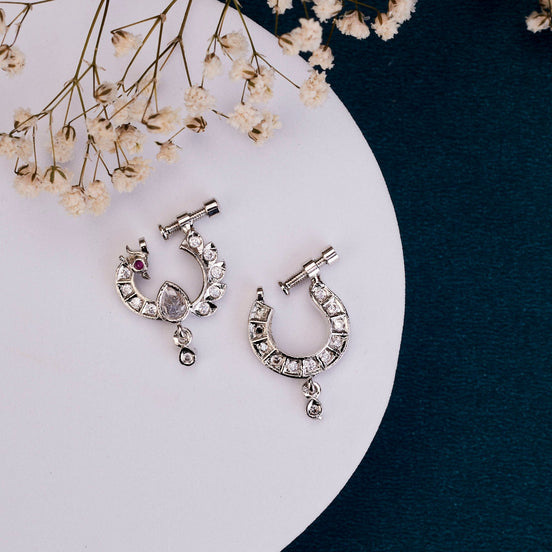 Nose Pin - Cresecent Rhodium Plated Combo Nose Pin - Opal Touch