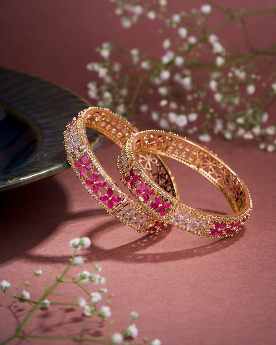 Opal Touch - Crimson Flower Gold Bangles (Pack of 2) - Bangles