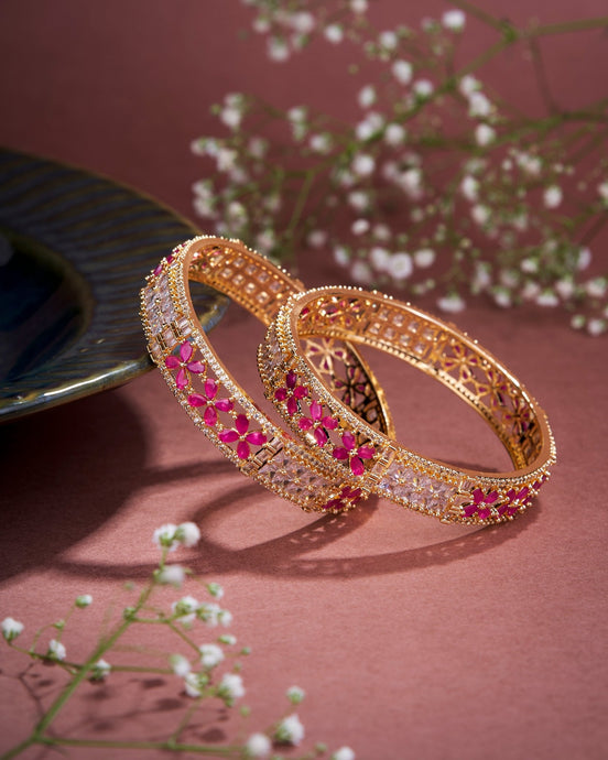 Opal Touch - Crimson Flower Gold Bangles (Pack of 2) - Bangles