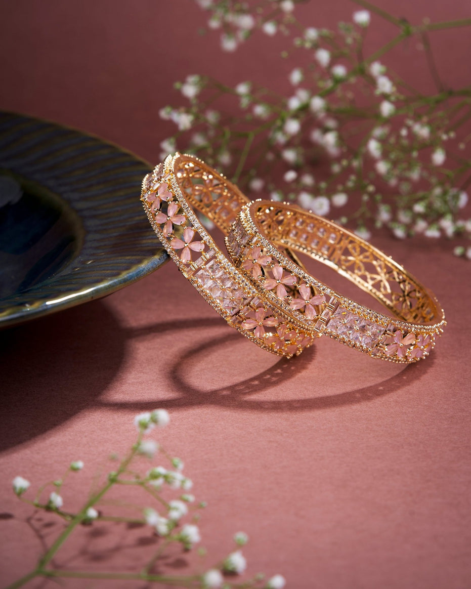 Opal Touch - Crimson Flower Gold Bangles (Pack of 2) - Bangles